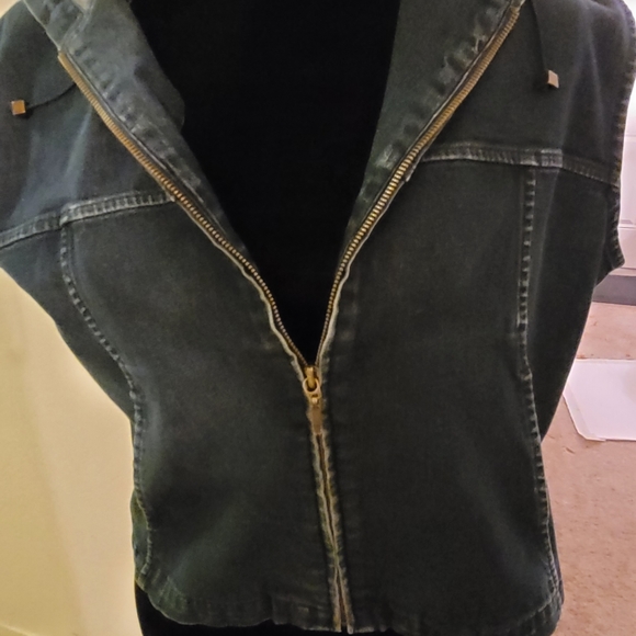 Eddie Bauer denim zip front hoodie vest - Picture 1 of 4